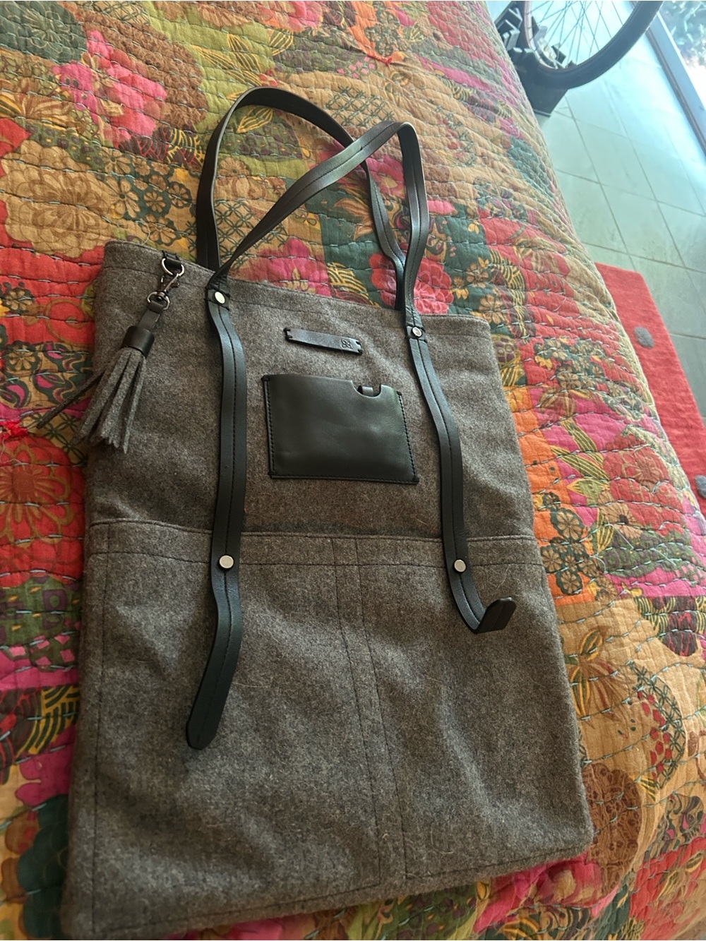 Sherpani Gray Felt Tote with Black Trim